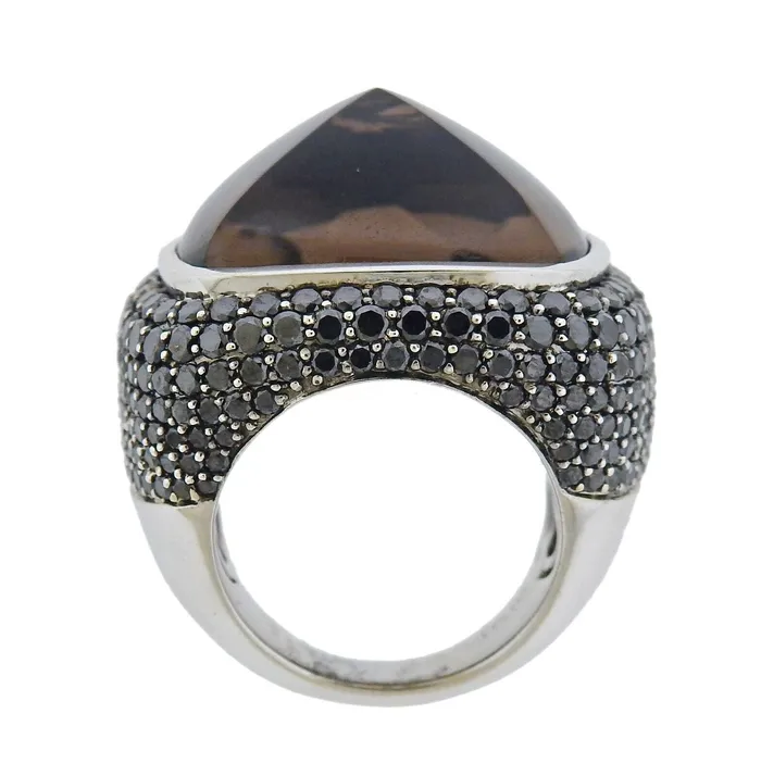 Not Signed Rings Italian 508ctw Black Diamond Smokey Topaz Gold Ring