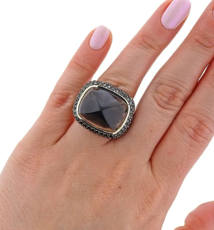 Not Signed Rings Italian 508ctw Black Diamond Smokey Topaz Gold Ring