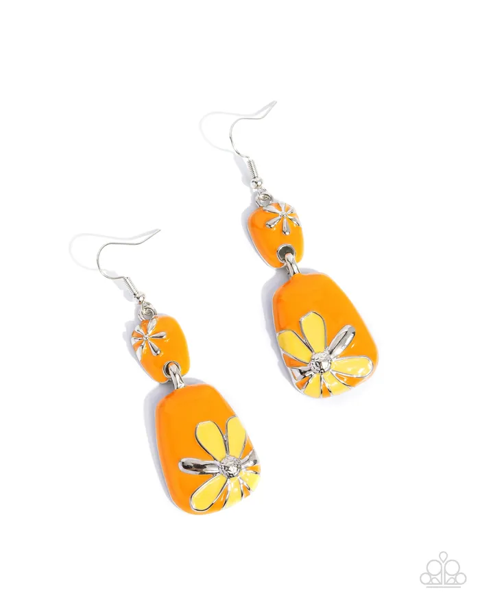 Paparazzi Accessories Earrings Floral Familia Orange Earrings Jewelry by Bretta