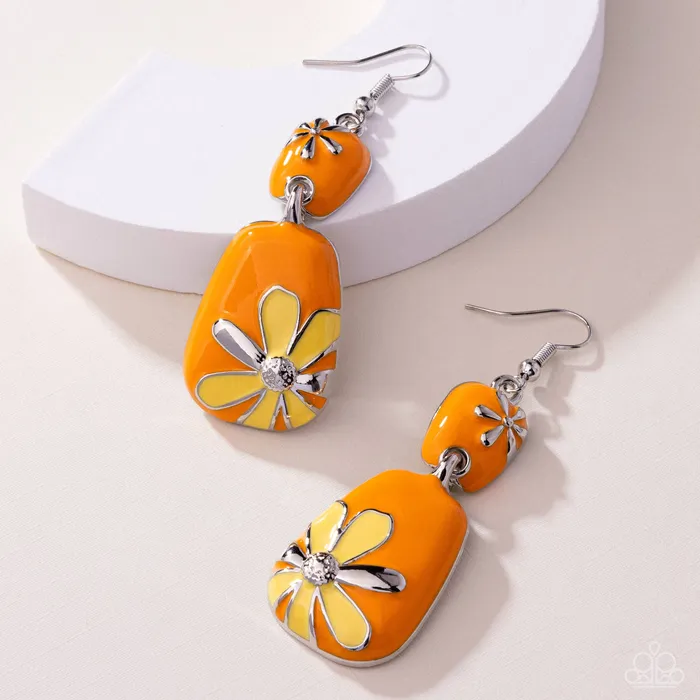 Paparazzi Accessories Earrings Floral Familia Orange Earrings Jewelry by Bretta