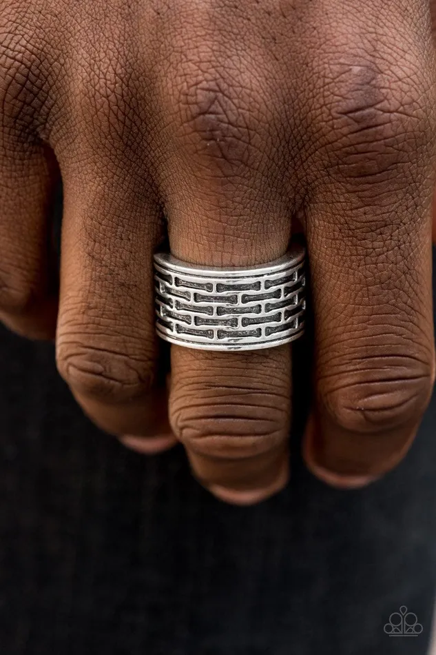 Paparazzi Accessories Tactical Gear Silver Mens Ring Jewelry by Bretta Rings