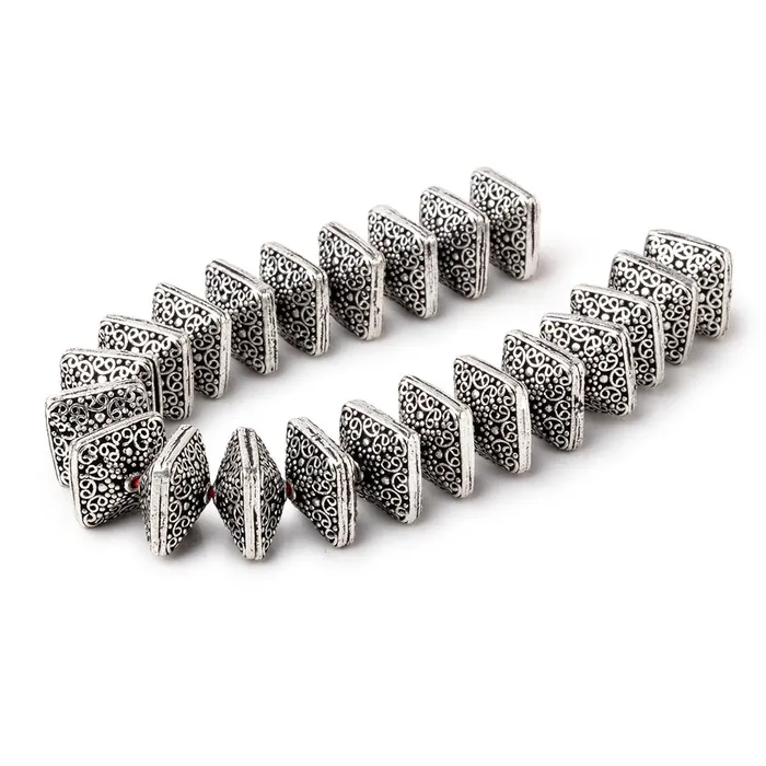 Rings Beadsofcambaycom 14x9mm Antiqued Sterling Silver Plated Copper Persian Design Square 8 inch 22 Beads Rings Beadsofcambaycom 14x9mm Antiqued Sterling Silver Plated Copper Persian Design Square 8 inch 22 Beads