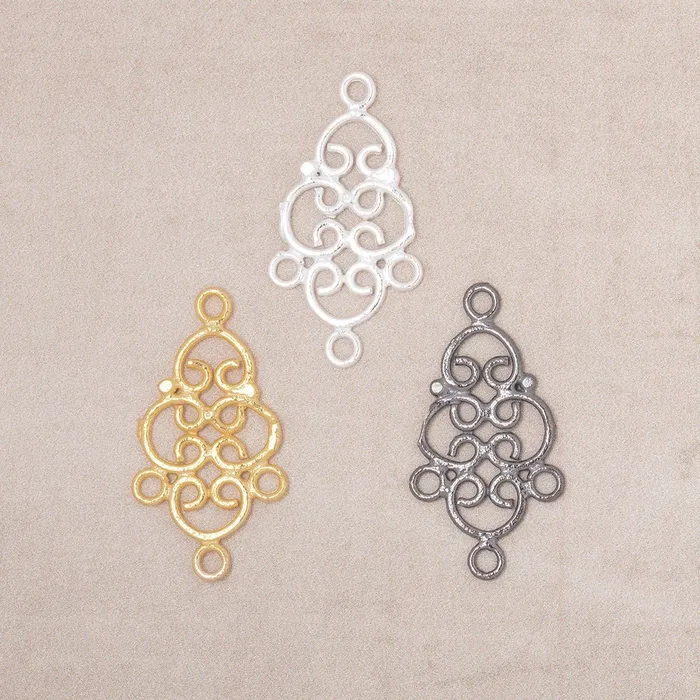 Rings Beadsofcambaycom 19x13mm Filigree 3 Ring Charm Set of 4 pieces