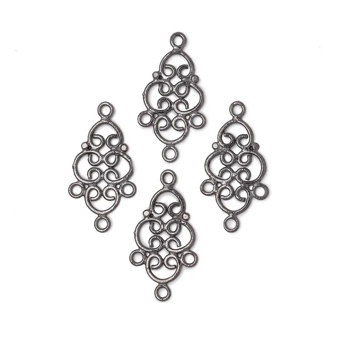 Rings Beadsofcambaycom 19x13mm Filigree 3 Ring Charm Set of 4 pieces
