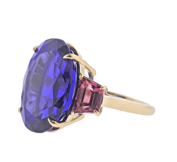 Rings Seaman Schepps Seaman Schepps GIA 2403ct Tanzanite Tourmaline Gold Ring