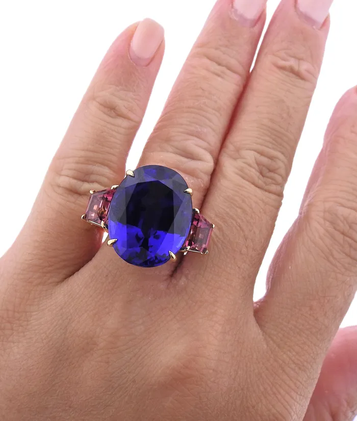 Rings Seaman Schepps Seaman Schepps GIA 2403ct Tanzanite Tourmaline Gold Ring