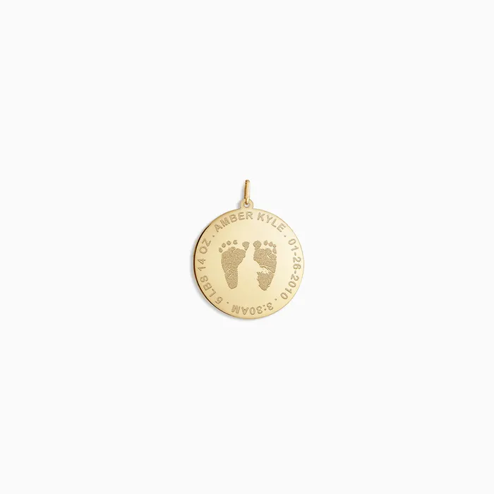Sandy Steven Engravers Charm Necklaces Custom Engraved 1 inch 14k Yellow Gold Actual Baby Footprint Disc Charm Pendant Sandy Steven Engravers Charm Necklaces Custom Engraved 1 inch 14k Yellow Gold Actual Baby Footprint Disc Charm Pendant