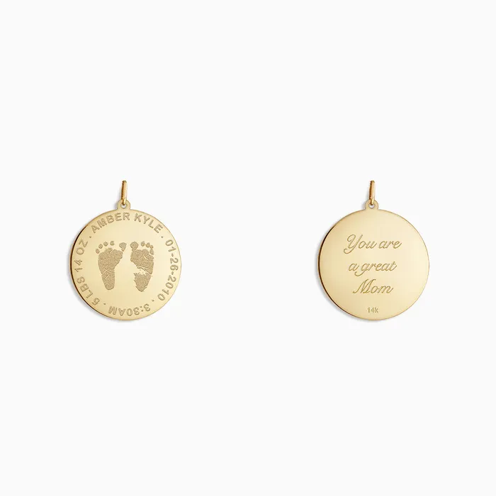 Sandy Steven Engravers Charm Necklaces Custom Engraved 1 inch 14k Yellow Gold Actual Baby Footprint Disc Charm Pendant