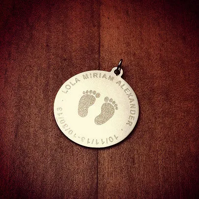 Sandy Steven Engravers Charm Necklaces Custom Engraved 1 inch 14k Yellow Gold Actual Baby Footprint Disc Charm Pendant