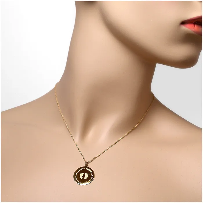 Sandy Steven Engravers Charm Necklaces Custom Engraved 1 inch 14k Yellow Gold Actual Baby Footprint Disc Charm Pendant