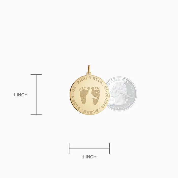 Sandy Steven Engravers Charm Necklaces Custom Engraved 1 inch 14k Yellow Gold Actual Baby Footprint Disc Charm Pendant