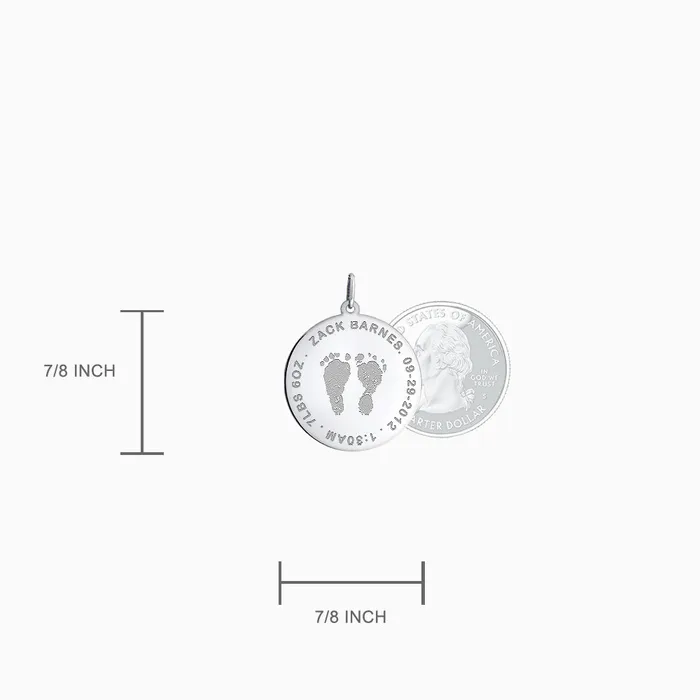 Sandy Steven Engravers Custom Engraved 78 inch 14k White Gold Actual Baby Footprint Disc Charm Pendant Charm Necklaces