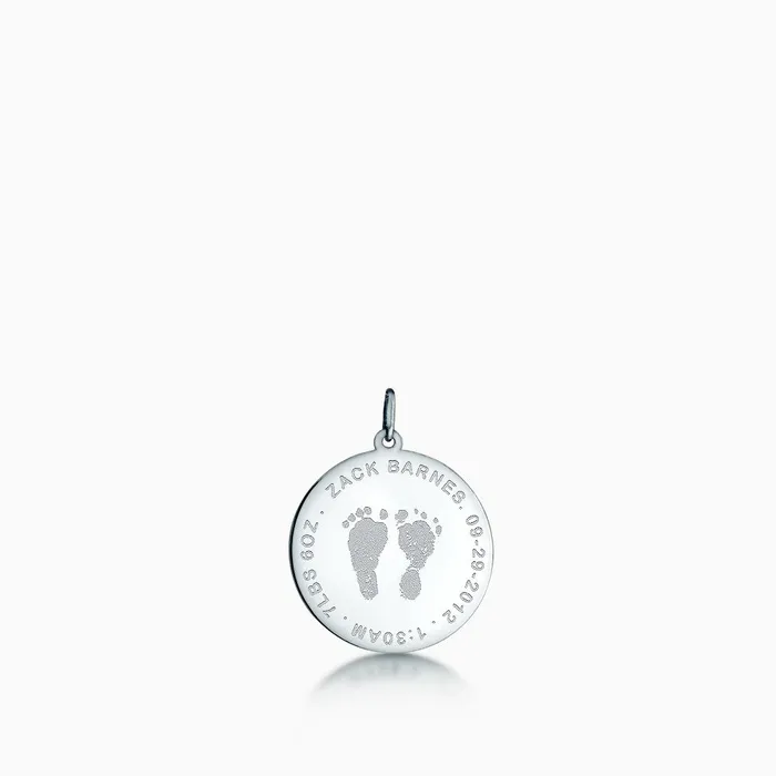 Sandy Steven Engravers Custom Engraved 78 inch 14k White Gold Actual Baby Footprint Disc Charm Pendant Charm Necklaces