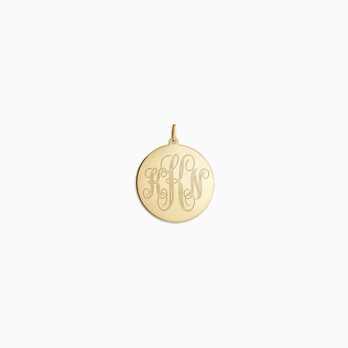 Sandy Steven Engravers Engravable 1 inch 14k Yellow Gold InterlockingScript Monogram Disc Charm Pendant Charm Necklaces Sandy Steven Engravers Engravable 1 inch 14k Yellow Gold InterlockingScript Monogram Disc Charm Pendant Charm Necklaces