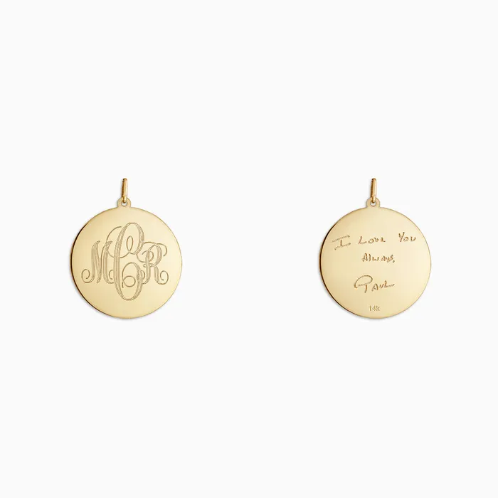 Sandy Steven Engravers Engravable 1 inch 14k Yellow Gold InterlockingScript Monogram Disc Charm Pendant Charm Necklaces