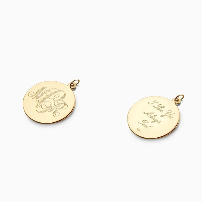 Sandy Steven Engravers Engravable 1 inch 14k Yellow Gold InterlockingScript Monogram Disc Charm Pendant Charm Necklaces