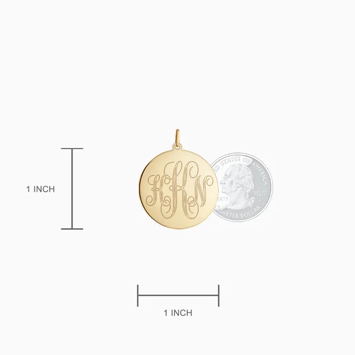Sandy Steven Engravers Engravable 1 inch 14k Yellow Gold InterlockingScript Monogram Disc Charm Pendant Charm Necklaces