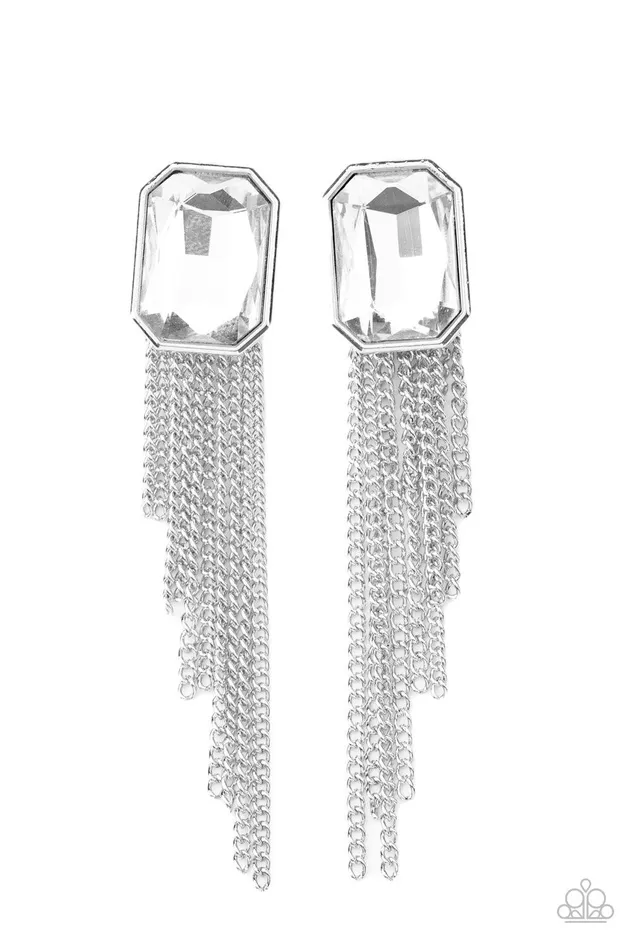 Save for a REIGNy Day White Earrings Jewelry by Bretta Paparazzi Accessories Earrings