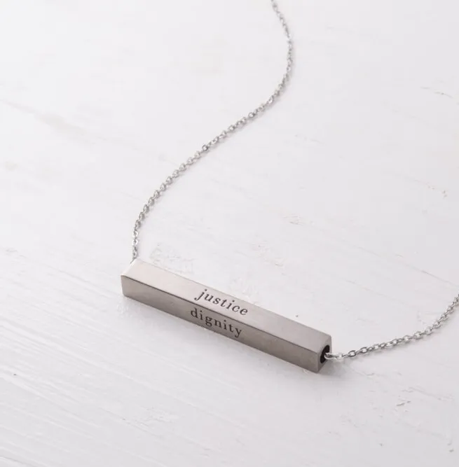 Silver Dignity Freedom Bar Necklace Create careers for exploited girls women Starfish Project Necklaces