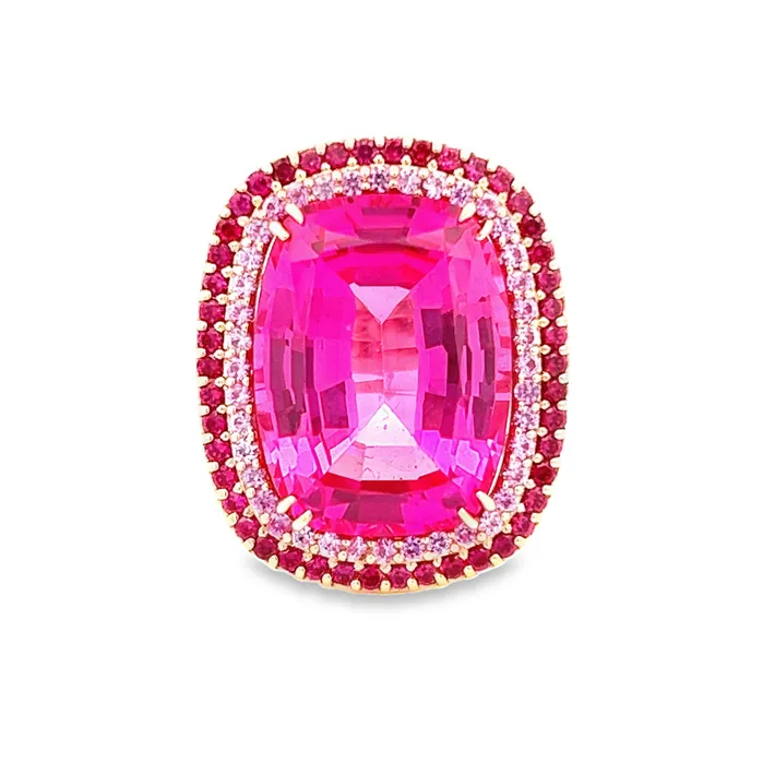 YaninaCo Jewelry Rings Pink Tourmaline with Sapphire Ruby Halo Fashion Ring YaninaCo Jewelry Rings Pink Tourmaline with Sapphire Ruby Halo Fashion Ring
