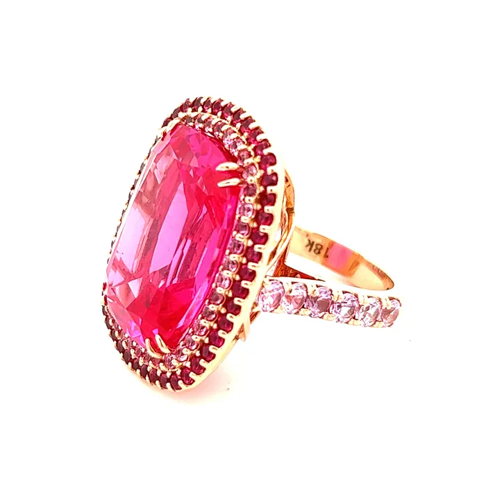 YaninaCo Jewelry Rings Pink Tourmaline with Sapphire Ruby Halo Fashion Ring YaninaCo Jewelry Rings Pink Tourmaline with Sapphire Ruby Halo Fashion Ring
