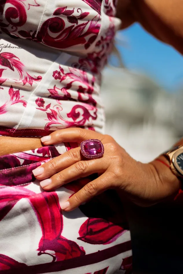 YaninaCo Jewelry Rings Pink Tourmaline with Sapphire Ruby Halo Fashion Ring YaninaCo Jewelry Rings Pink Tourmaline with Sapphire Ruby Halo Fashion Ring