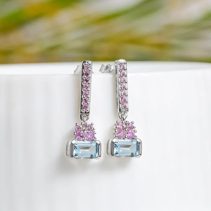 131 Ct Aquamarine Pink Sapphire Solid 14k White Gold Drop Earring YoTreasure Earrings 131 Ct Aquamarine Pink Sapphire Solid 14k White Gold Drop Earring YoTreasure Earrings