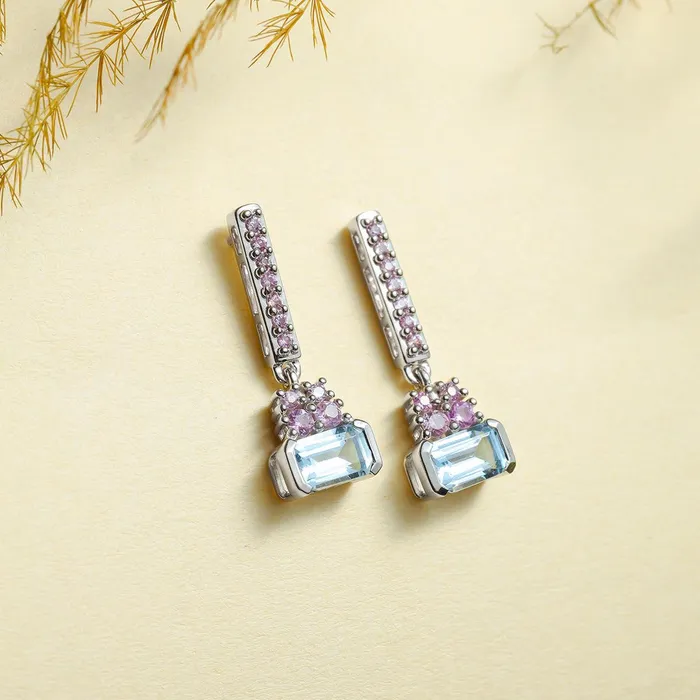 131 Ct Aquamarine Pink Sapphire Solid 14k White Gold Drop Earring YoTreasure Earrings 131 Ct Aquamarine Pink Sapphire Solid 14k White Gold Drop Earring YoTreasure Earrings