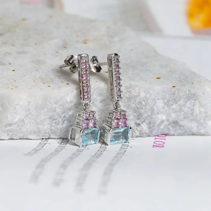 131 Ct Aquamarine Pink Sapphire Solid 14k White Gold Drop Earring YoTreasure Earrings 131 Ct Aquamarine Pink Sapphire Solid 14k White Gold Drop Earring YoTreasure Earrings