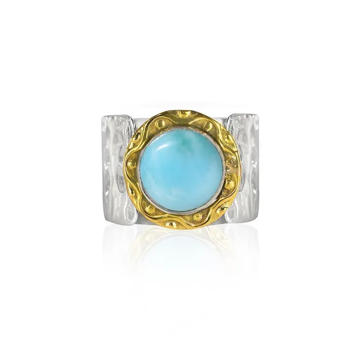 12 MM Larimar 925 Sterling Silver Brass Wide Band Bold Ring YoTreasure Rings 12 MM Larimar 925 Sterling Silver Brass Wide Band Bold Ring YoTreasure Rings