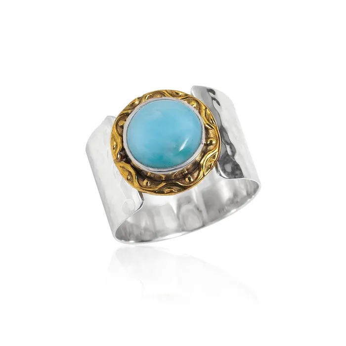 12 MM Larimar 925 Sterling Silver Brass Wide Band Bold Ring YoTreasure Rings