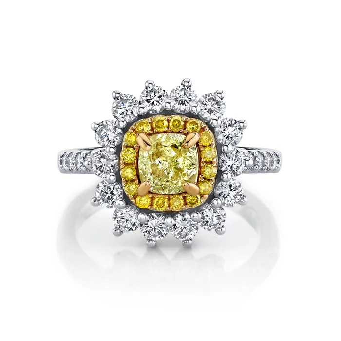 14K 100ct Cushion VS Yellow Diamond 021cttw Yellow Diamonds 117cttw VS White Diamonds Ring TVON Rings 14K 100ct Cushion VS Yellow Diamond 021cttw Yellow Diamonds 117cttw VS White Diamonds Ring TVON Rings