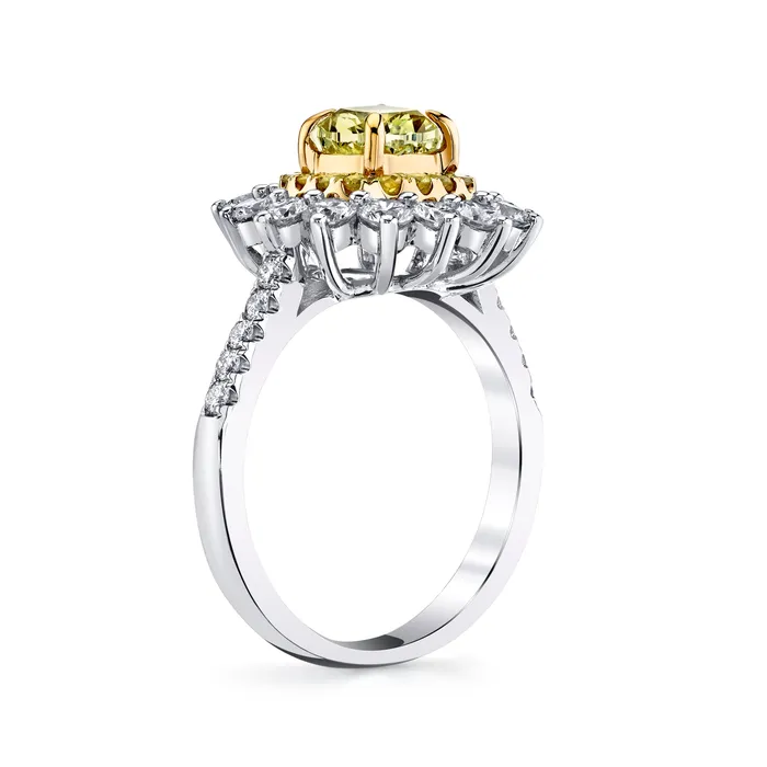 14K 100ct Cushion VS Yellow Diamond 021cttw Yellow Diamonds 117cttw VS White Diamonds Ring TVON Rings
