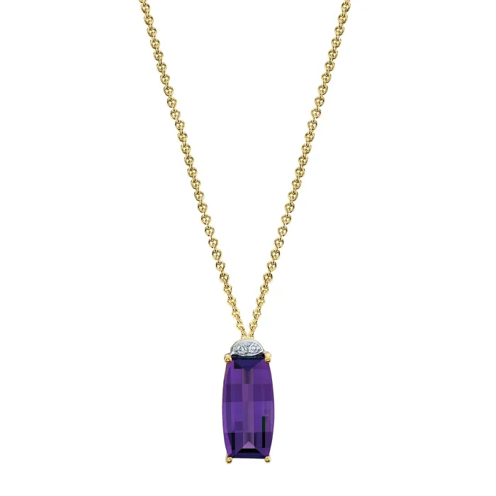 14K Barrel Cut Amethyst and Diamond Pendant TVON Necklaces