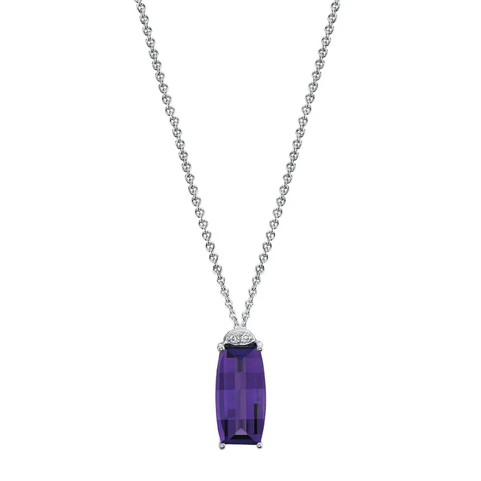 14K Barrel Cut Amethyst and Diamond Pendant TVON Necklaces