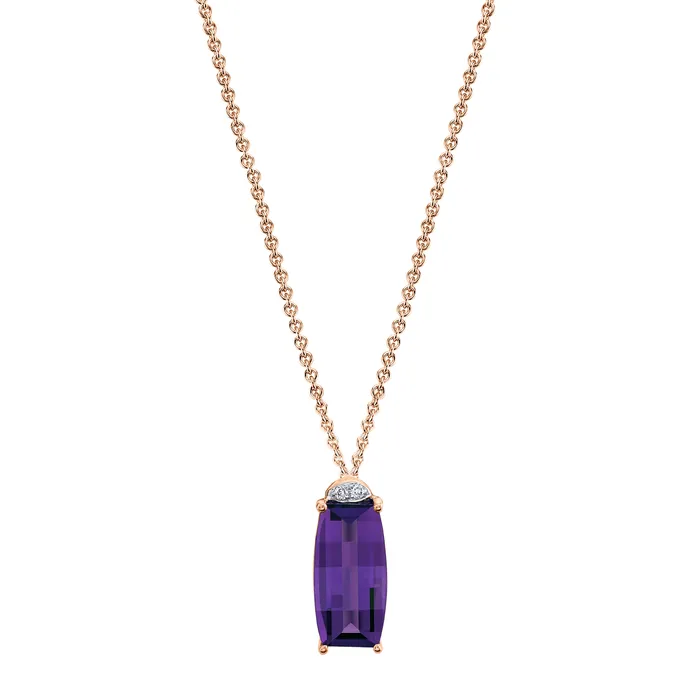 14K Barrel Cut Amethyst and Diamond Pendant TVON Necklaces