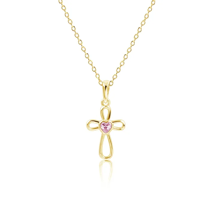 14K GoldPlated Childrens Infinity Cross Necklace with Pink CZ Heart for Girls Cherished Moments Necklaces 14K GoldPlated Childrens Infinity Cross Necklace with Pink CZ Heart for Girls Cherished Moments Necklaces