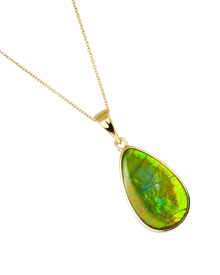 14K Gold Vermeil Over 925 Silver 1196 Cts Ammolite Gemstone Necklace YoTreasure Necklaces
