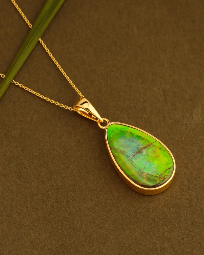 14K Gold Vermeil Over 925 Silver 1196 Cts Ammolite Gemstone Necklace YoTreasure Necklaces