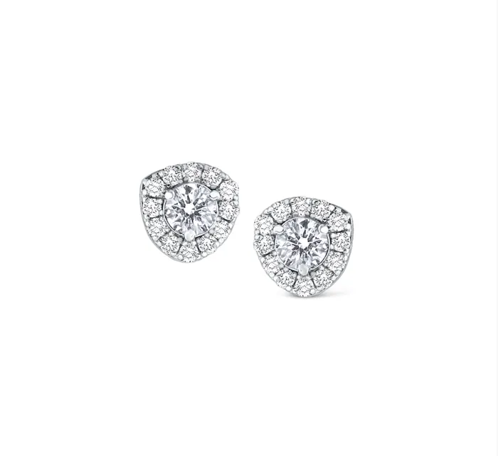 14k White Gold Diamond Halo Stud Earrings I8277 KC Designs Earrings