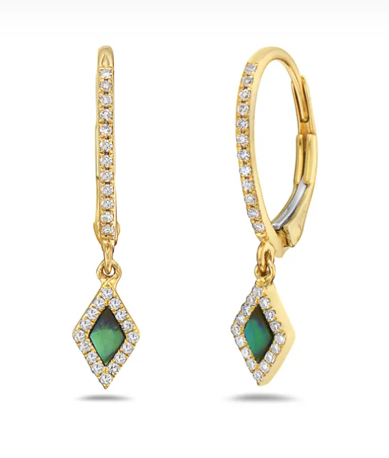 14k Yellow Gold Abalone Diamond Leverback Earrings I7590 Bassali Earrings