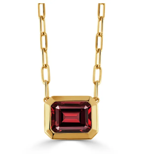 18k Yellow Gold Beveled Edge Garnet Paperclip Chain Necklace I9032 Doves Necklaces 18k Yellow Gold Beveled Edge Garnet Paperclip Chain Necklace I9032 Doves Necklaces