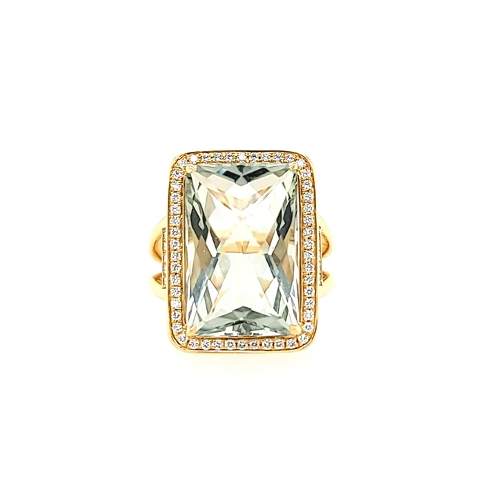 18k Yellow Gold Rectangle Green Amethyst Ring I6695 Doves Rings