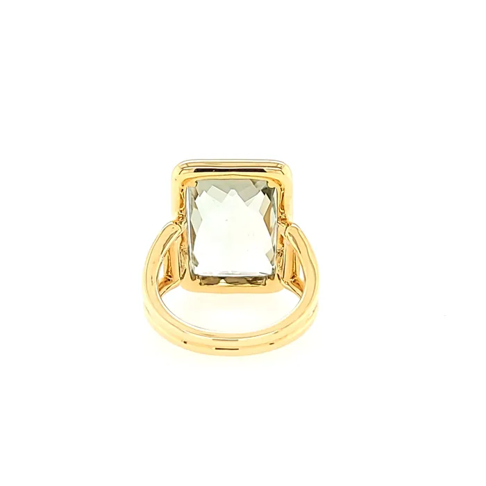 18k Yellow Gold Rectangle Green Amethyst Ring I6695 Doves Rings
