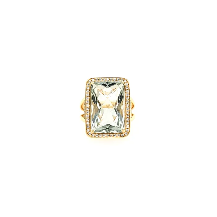 18k Yellow Gold Rectangle Green Amethyst Ring I6695 Doves Rings