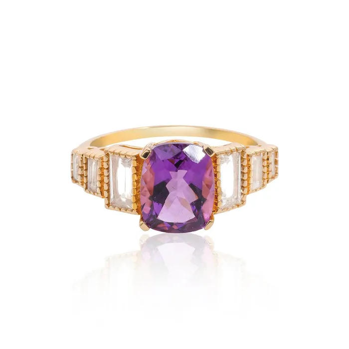 339 Ct Amethyst White Topaz 14K Yellow Gold Engagement Ring YoTreasure Rings 339 Ct Amethyst White Topaz 14K Yellow Gold Engagement Ring YoTreasure Rings