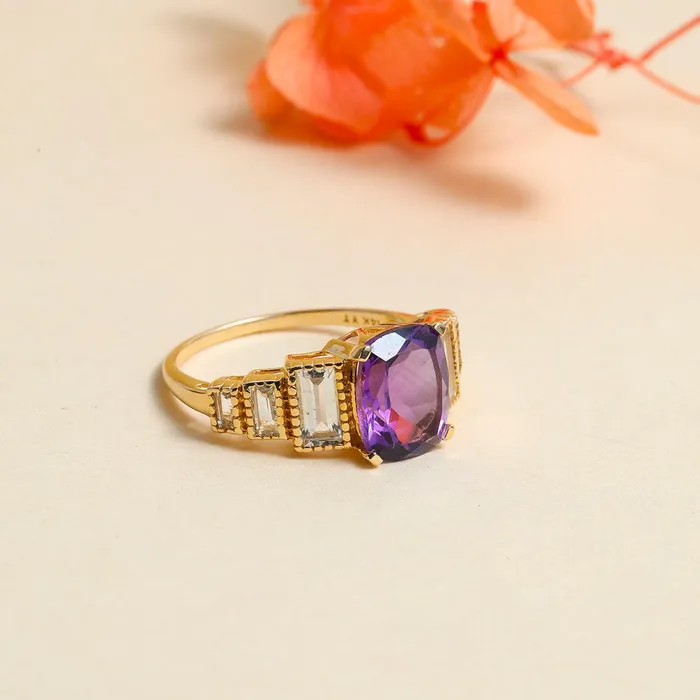 339 Ct Amethyst White Topaz 14K Yellow Gold Engagement Ring YoTreasure Rings 339 Ct Amethyst White Topaz 14K Yellow Gold Engagement Ring YoTreasure Rings