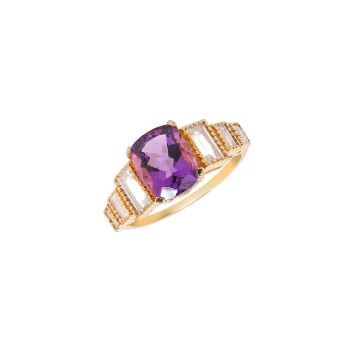 339 Ct Amethyst White Topaz 14K Yellow Gold Engagement Ring YoTreasure Rings 339 Ct Amethyst White Topaz 14K Yellow Gold Engagement Ring YoTreasure Rings