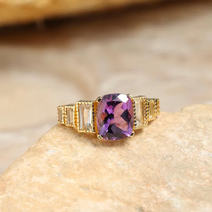 339 Ct Amethyst White Topaz 14K Yellow Gold Engagement Ring YoTreasure Rings 339 Ct Amethyst White Topaz 14K Yellow Gold Engagement Ring YoTreasure Rings