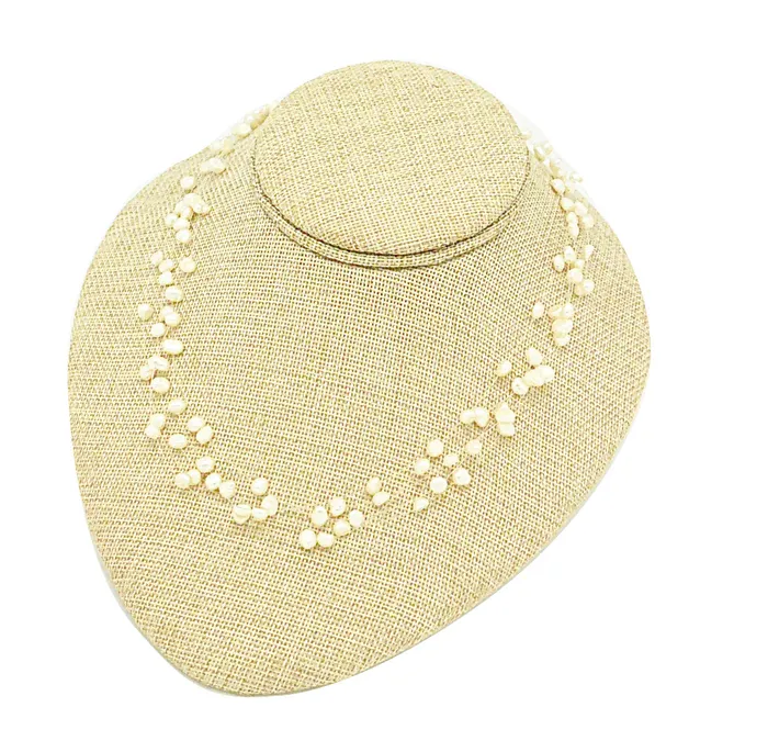 4H Flat Round Lay Down Beige Burlap Necklace Jewelry Display JPIDisplay Necklaces